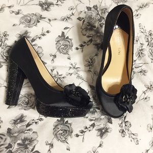 Gianni Bini | Floral Glitter Heels Black Satin